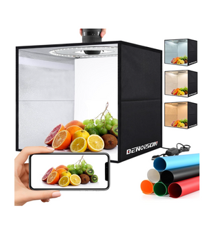 Caja de luz para fotografía de producto de 16 x 16 pulgadas (40 x 40 cm) con 120 LED y 6 telones de fondo