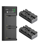 FirstPower Paquete de 2 baterías NP-F550 y cargador USB de doble ranura compatible con Sony