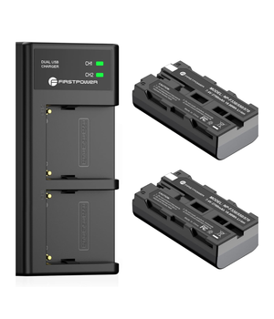 FirstPower Paquete de 2 baterías NP-F550 y cargador USB de doble ranura compatible con Sony