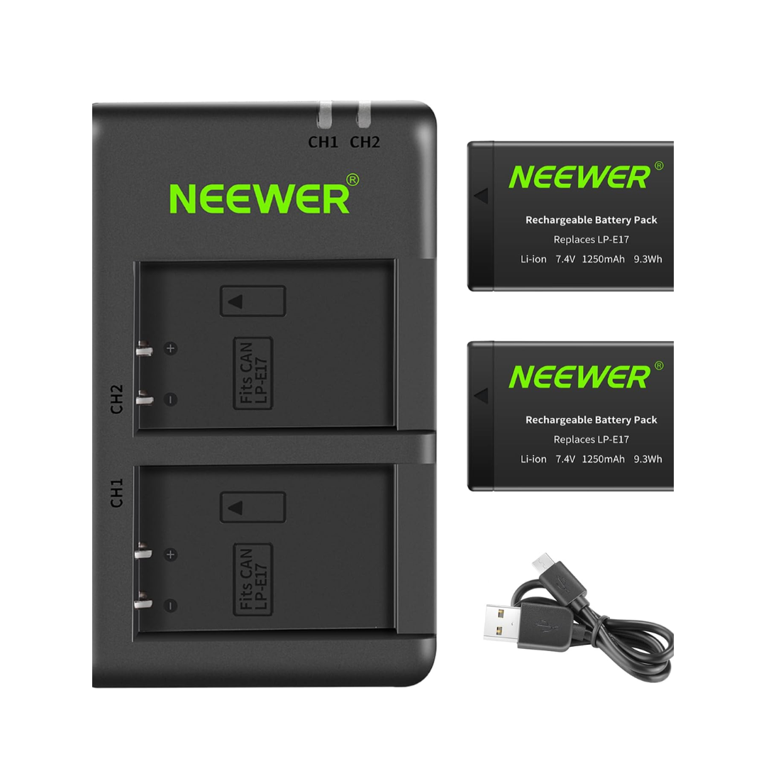 Neewer Paquete de 2 baterías de repuesto LP-E17 y cargador USB dual