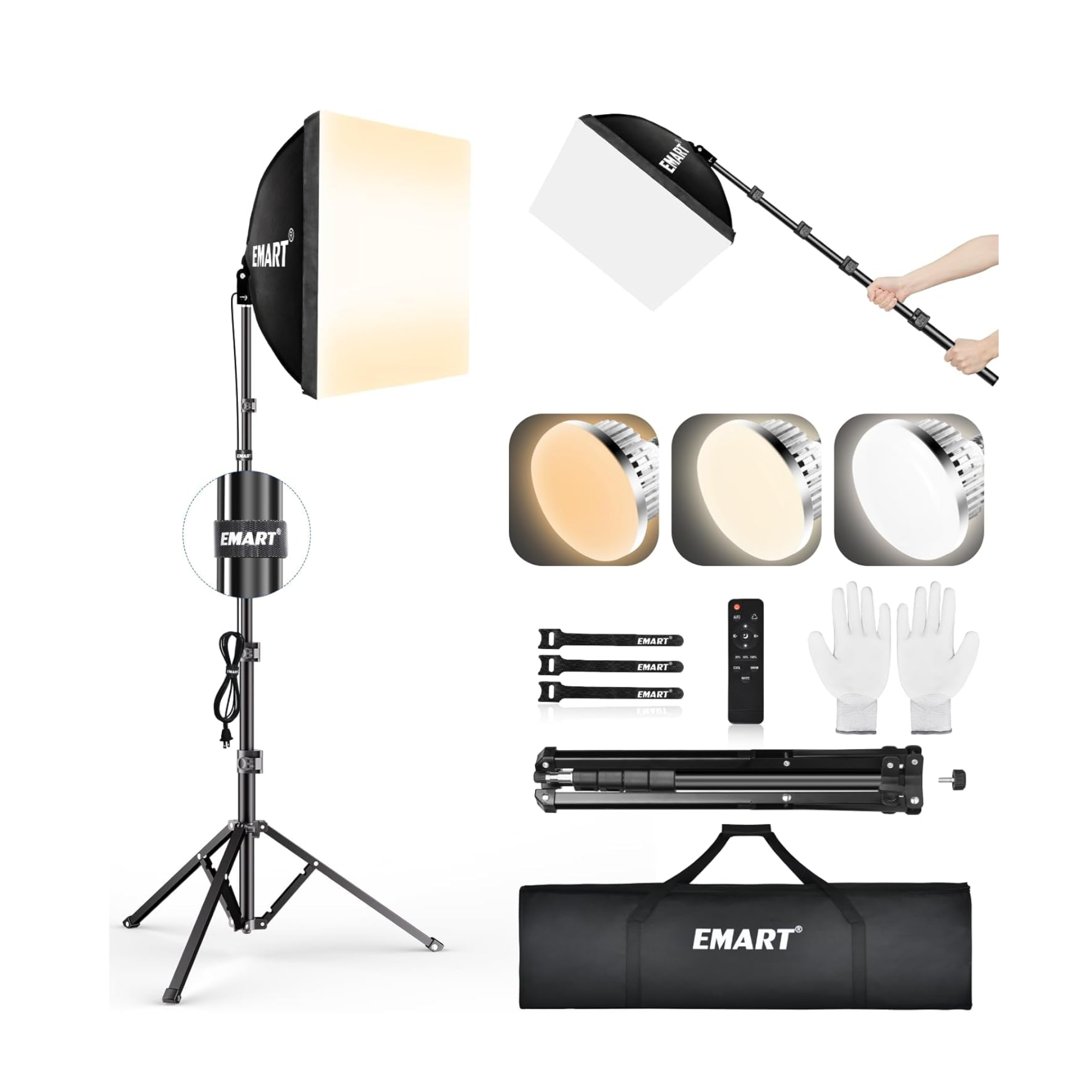 EMART Kit de iluminación Softbox, softbox de 16 x 16 pulgadas, bombillas LED 3000K-6000K