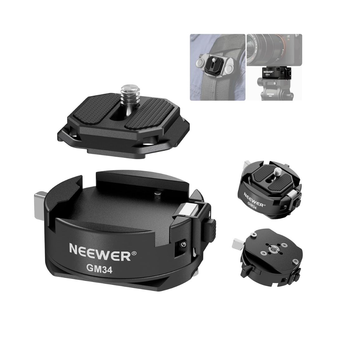 NEEWER GM34 Kit de placa de liberación rápida tipo Arca, adaptador de montaje de cámara DSLR de cuatro ranuras laterales compatible con Arca Swiss, roscas de 1/4 pulgadas y 3/8