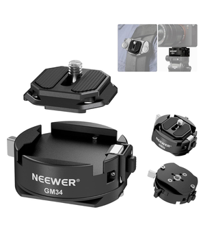 NEEWER GM34 Kit de placa de liberación rápida tipo Arca, adaptador de montaje de cámara DSLR de cuatro ranuras laterales compatible con Arca Swiss, roscas de 1/4 pulgadas y 3/8