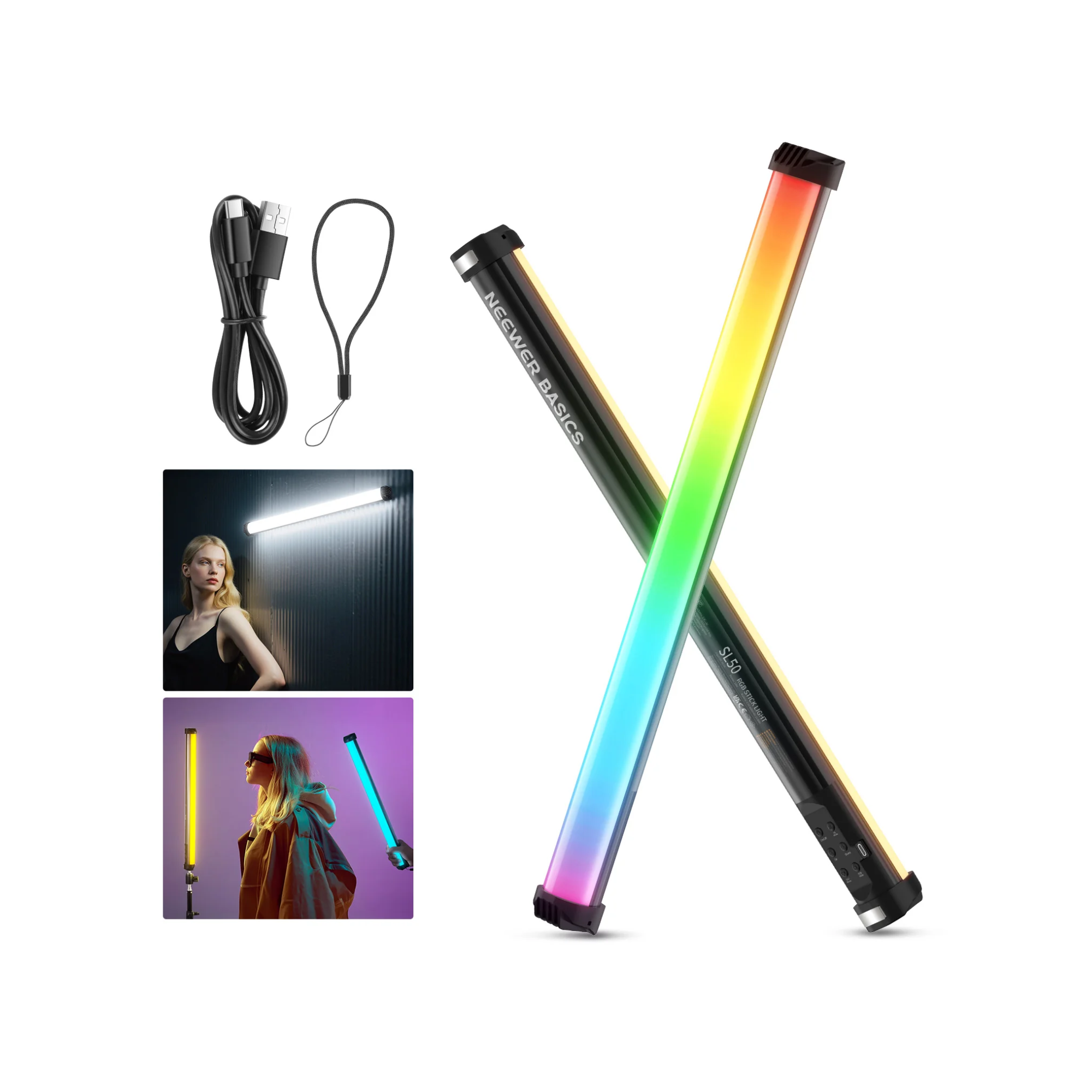 NEEWER SL50 Barra de Luz RGB Magnética de Mano de 21" / 53 cm con batería de 4000mAh