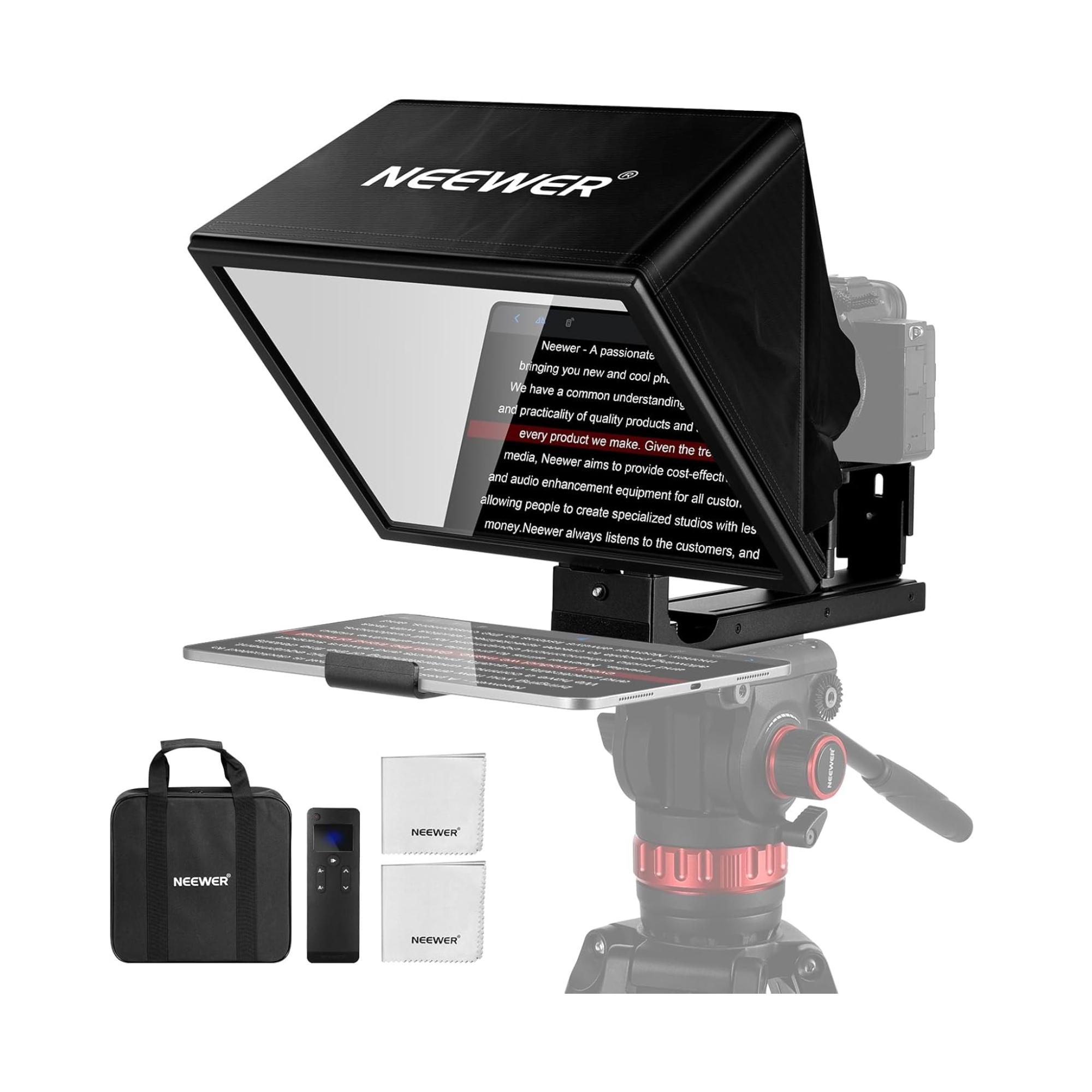 NEEWER Basics X12B Teleprompter elevable de aleación de aluminio de 12 pulgadas