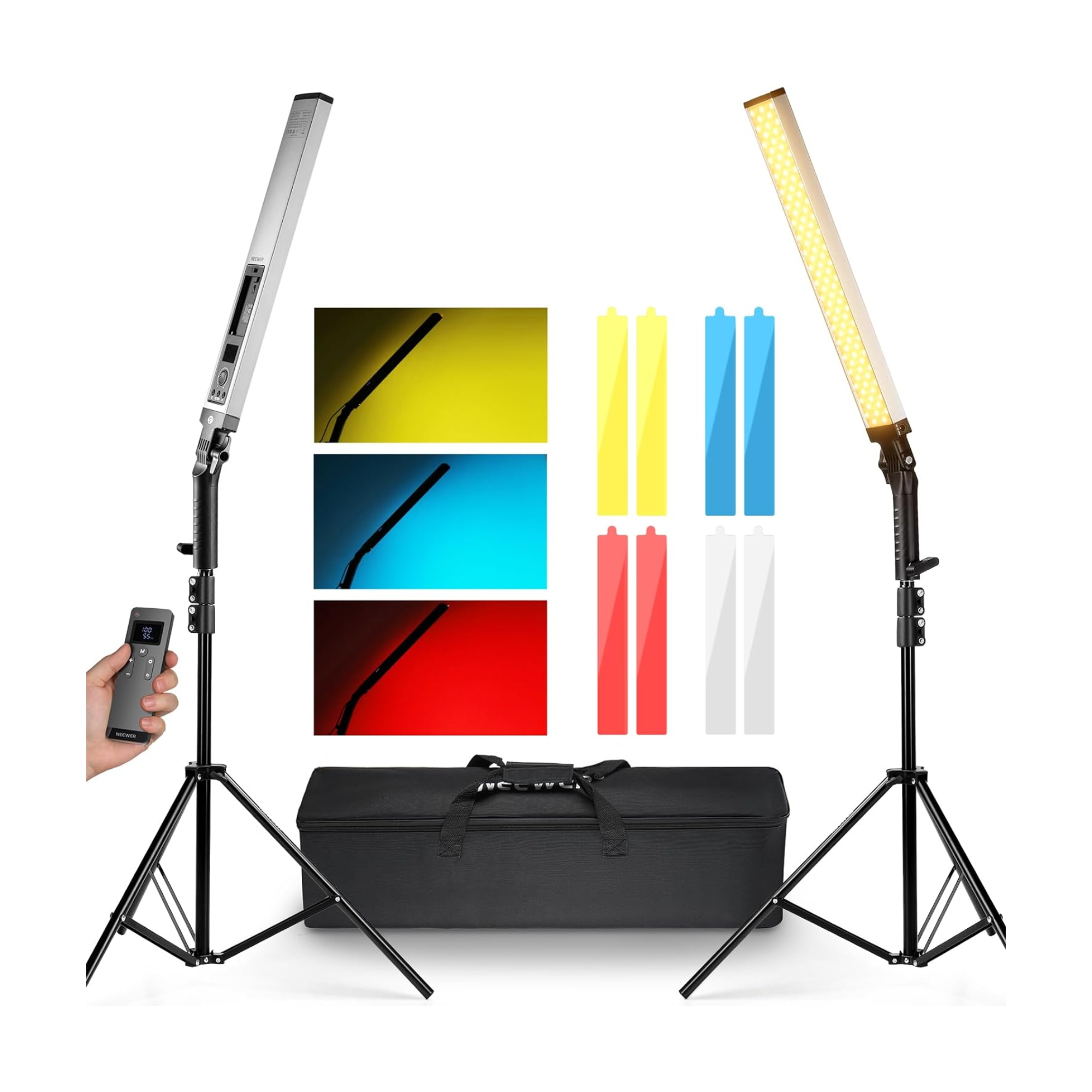 NEEWER Vara de Luz LED para Video Mejorada y Kit de Control Remoto 2.4G, Paquete de 2 Luces de Mano Regulables 3200K~5600K CRI97