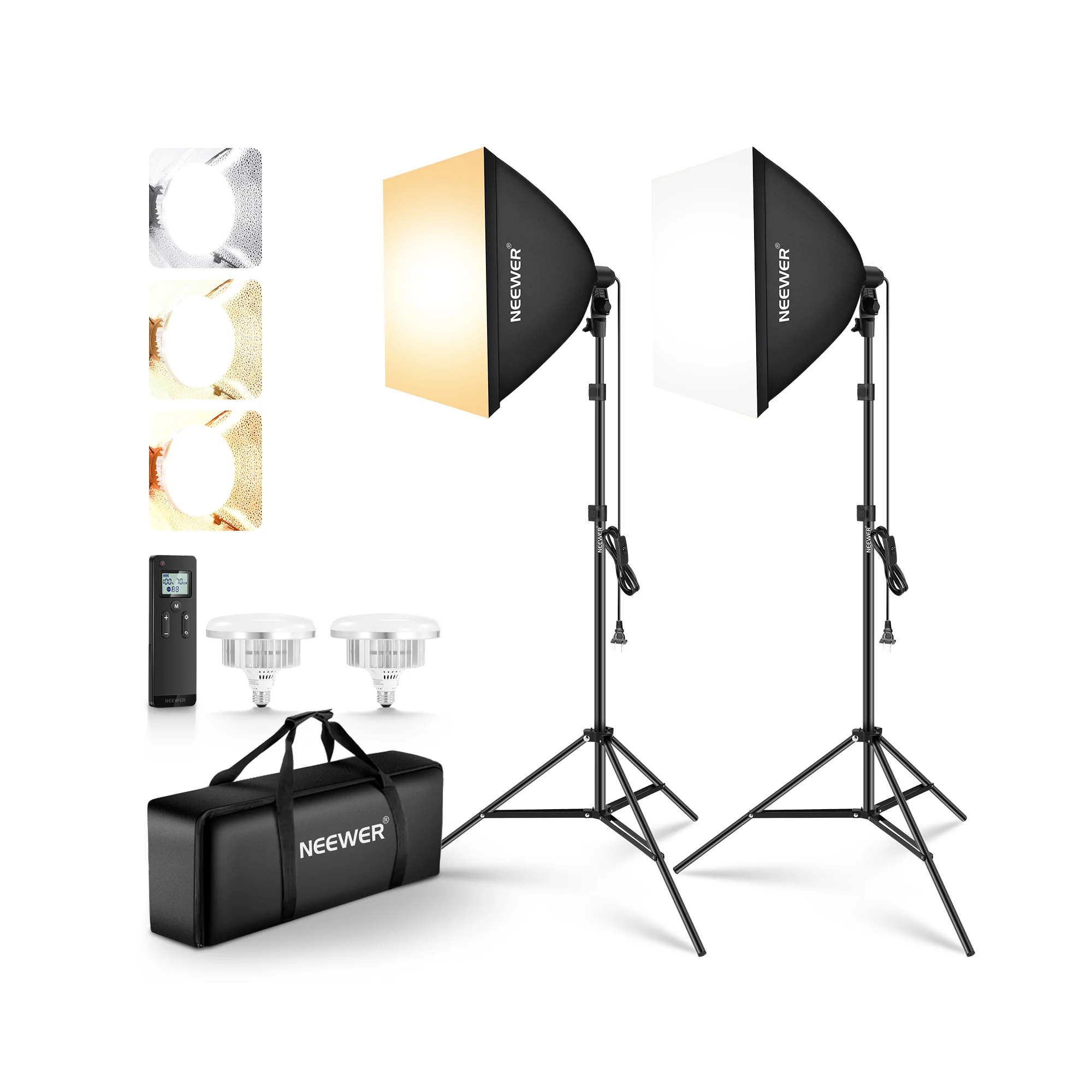 NEEWER NK103 Kit de iluminación Softbox de 24" x 24" / 60 x 60 cm, con bombillos de 45W a control remoto