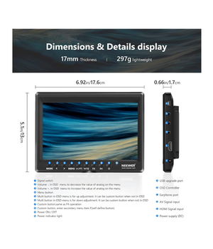 NEEWER F100 Monitor de campo HD IPS de 7” con batería NPF550 y entrada HDMI para cámaras DSLR