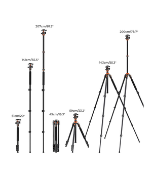 K&F Concept  Trípode réflex de 200 cm / 78.7" con columna central giratoria de 360°