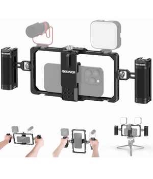 NEEWER Kit de vlogging para smartphone con estabilizador y doble asa.