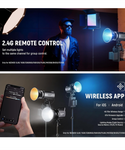 NEEWER MS60C RGBWW - Luz de video LED con control de 2.4G/APP, 65W Metal Mini RGB COB Iluminación de salida continua Bowens Mount Handheld Spotlight 2700K-6500K, 8300lux/3.3 ft, CRI 97+/TLCI 98+, 17