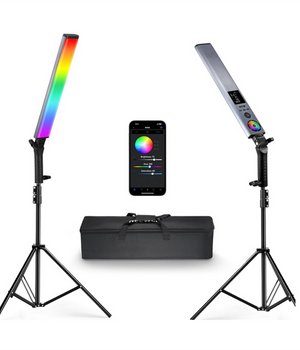 NEEWER Barra de luz LED RGB interactiva  con kit de soporte, paquete de 2 varitas de iluminación para fotografía BH-30S con mezclador de tonos