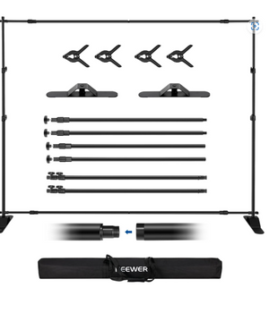 NEEWER NK-ST300 - Soporte de fondo resistente con bases ampliadas de 10 x 8 pies ( 3 x 2.4 metros ) con 4 barras transversales, 2 postes telescópicos, 4 clips de resorte y bolsa de transporte