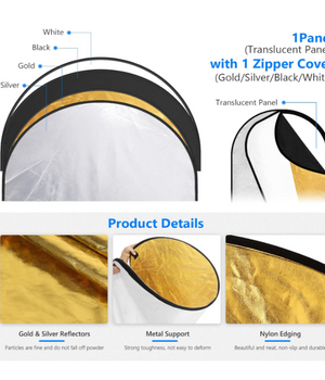 NEEWER Reflectores de luz 5 en 1,  de 31 x 47 pulgadas / 80 x 120 cm
