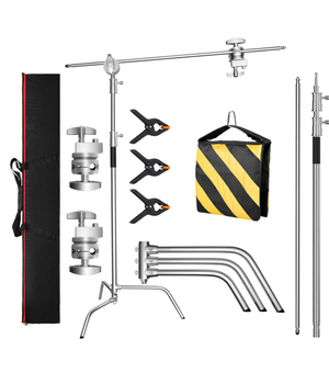 Soporte C con brazo de pluma, soporte de luz de fotografía resistente, kit de soporte en C de acero inoxidable de 10.8 pies, pluma de 4.2 pies para cámara de luz de estudio y reflector