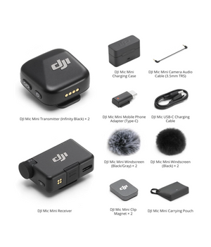 DJI Mic Mini (2 TX + 1 RX + estuche de carga), micrófono inalámbrico Lavalier para iPhone/cámara/Android, ultraligero