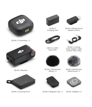 DJI Mic 3 (2 TX + 1 RX + estuche de carga), micrófono inalámbrico para iPhone/cámara/Android, ultraligero, control de ganancia adaptativo para un volumen equilibrado, antiinterferencias de doble banda