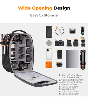 K&F Concept Mochila multifuncional de cámara dura de 22L Nature Wander