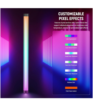 NEEWER TL60 Tubo de luz RGB, luz de video LED de 20 W con batería de 3000mAh, control APP/2.4G/DMX