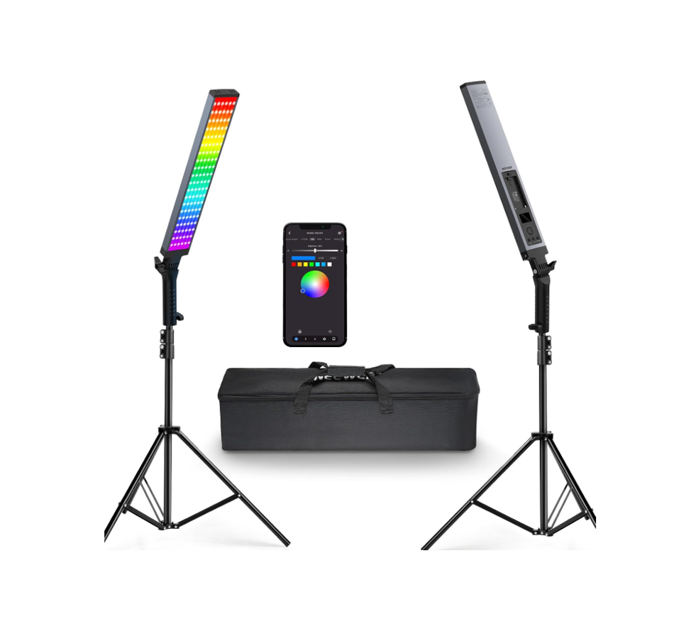NEEWER Kit de 2 barras de luz RGB BH20C para fotografía, con soportes, difusores, 3250Lux, regulable 2500-10000K CRI95+/TLCI97+ APP/2.4G/Control de panel