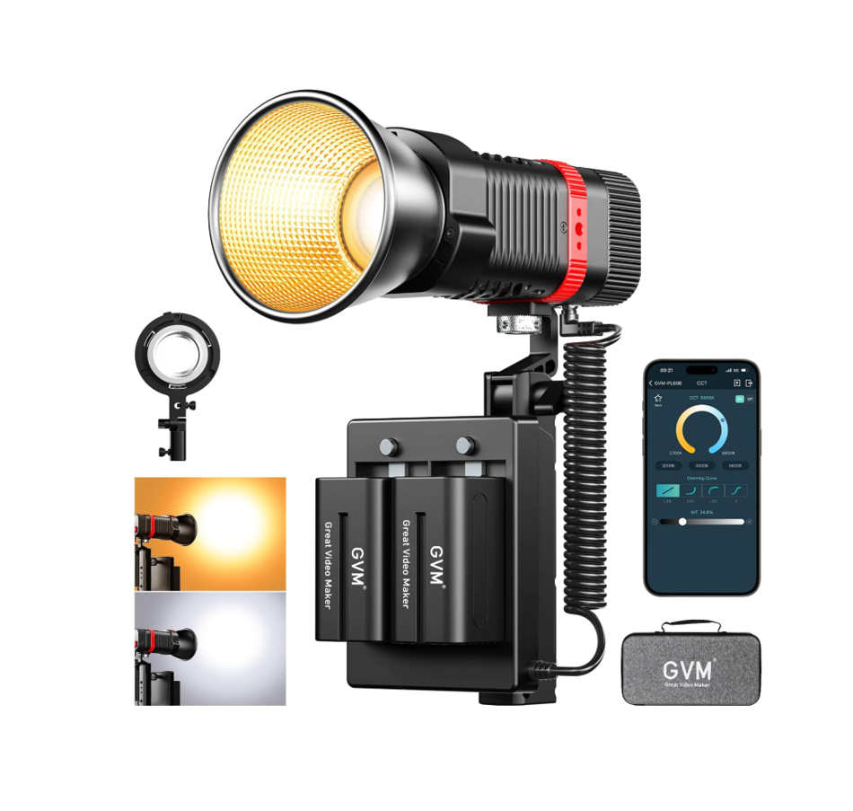 GVM – Mini Luz de video COB de 60 W para estudio y fotografía (incluye adaptador Bowens)