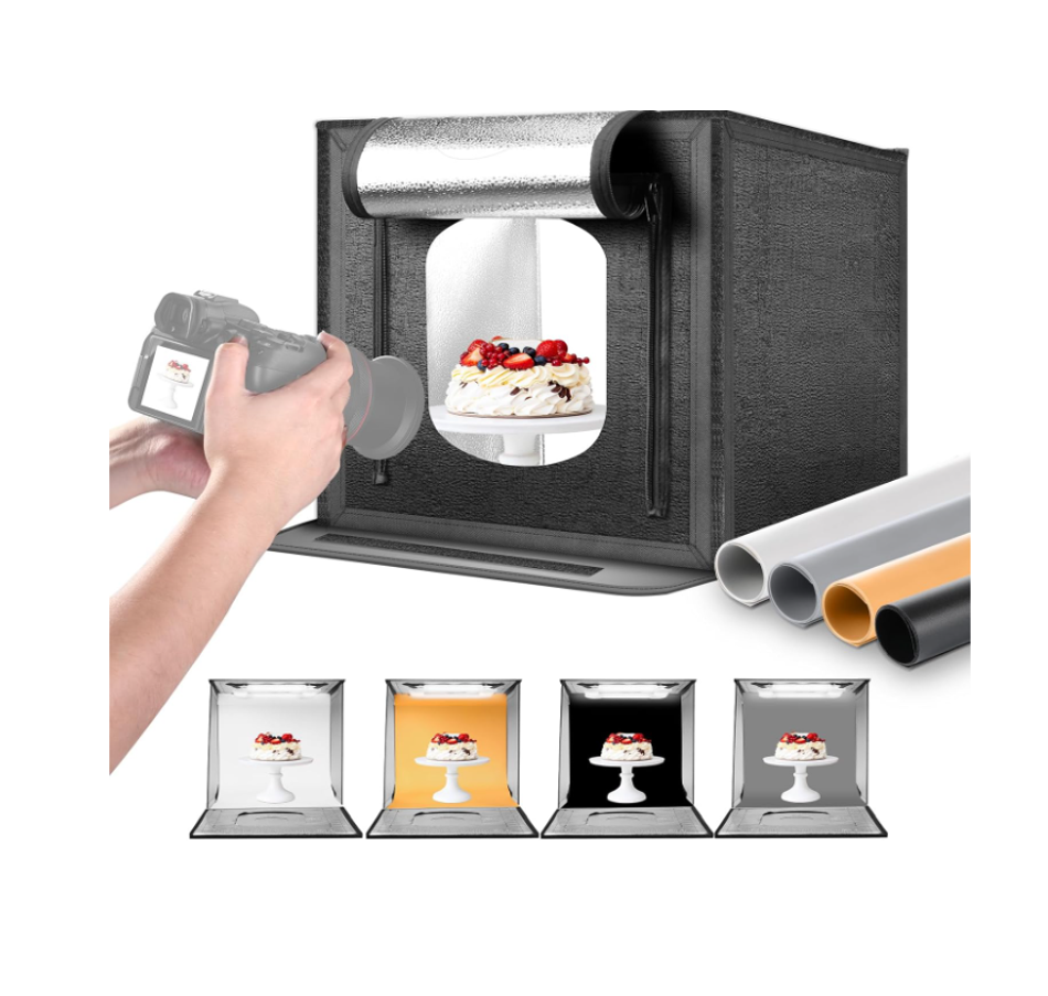 NEEWER Caja de luz de estudio fotográfico de 50 W, 20 x 20 pulgadas ( 50 x 50 cm ), + 4 telones de fondo