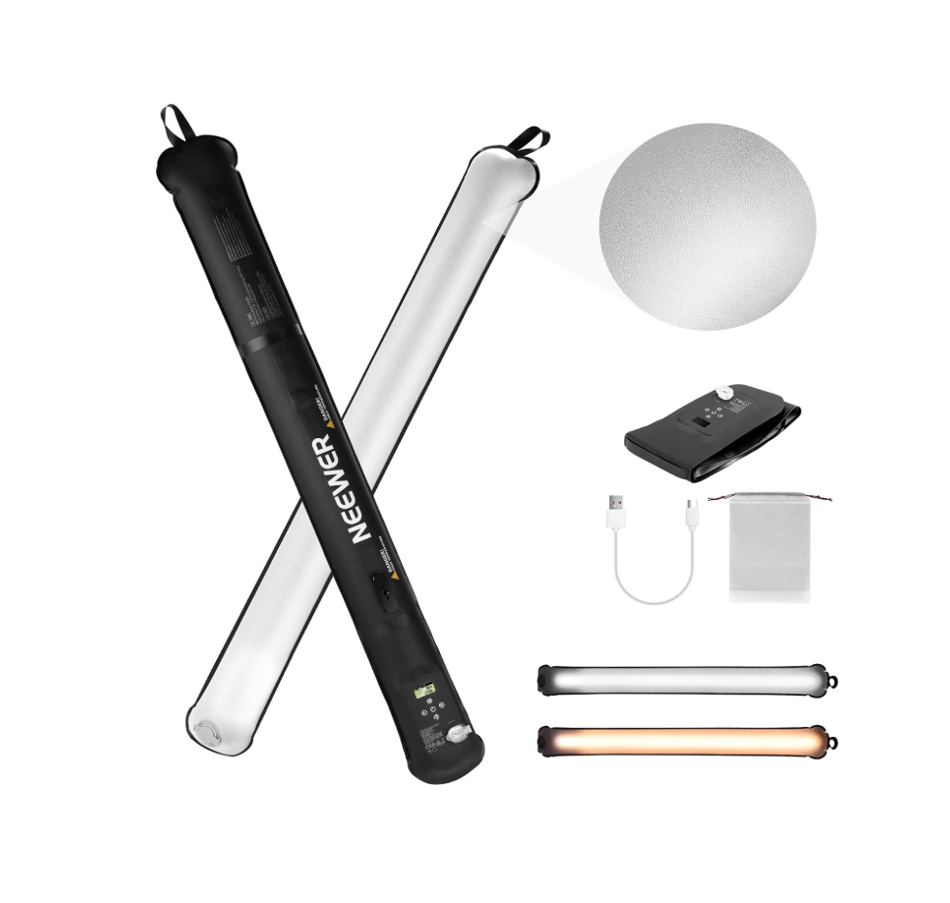 Luz LED inflable de mano NEEWER de 21 W, con temperatura de color 2700–6500K, brillo de 1300 lux, 12 efectos integrados, CRI 95 y batería incorporada de 2500 mAh