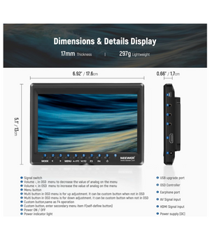 Neewer F100 Monitor 7" HD IPS 1280x800 entrada HDMI, con batería de iones de litio F750 de 4400 mAh