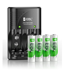 EBL Cargador de batería de 4 bahías con baterías recargables AA NiMh
