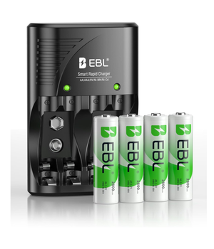 EBL Cargador de batería de 4 bahías con baterías recargables AA NiMh