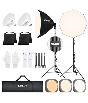 EMART Kit de iluminación de 2 bombillas LED de 135W a control remoto, con Softbox de 25.5 pulgadas de diámetro.