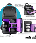 Neewer Mochila de almacenamiento profesional para cámara DSLR (interior morado)