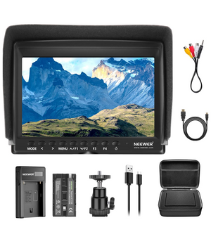 Neewer F100 Monitor 7" HD IPS 1280x800 entrada HDMI, con batería de iones de litio de 2600 mAh y estuche de transporte