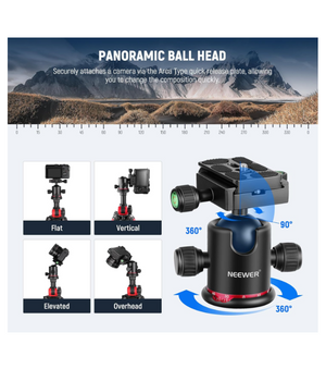 NEEWER N284L+G0 Trípode de Cámara de 79" con Columna Central y Cabeza Esférica de Aluminio