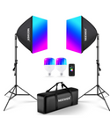 NEEWER NK800 Kit de iluminación RGB de 2 Softboxs con control de aplicación y 9 modos de efecto, con bombillas LED certificadas por FCC/IC/UL de 26 W CRI93+ TLCI98+