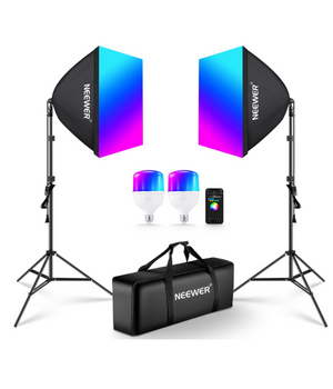 NEEWER NK800 Kit de iluminación RGB de 2 Softboxs con control de aplicación y 9 modos de efecto, con bombillas LED certificadas por FCC/IC/UL de 26 W CRI93+ TLCI98+