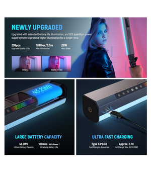 Neewer RGB2 Barra de Luz LED RGB con Visores Metálicos (40 cm)