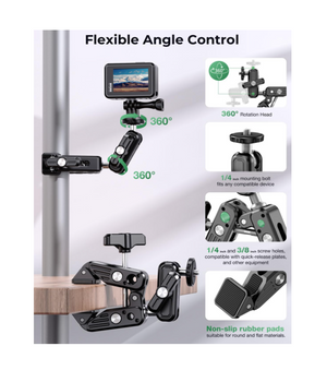 Soporte de Cámara Super Clamp 360° con Brazo Mágico de Doble Cabeza Esférica