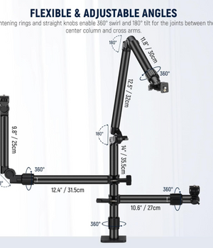 NEEWER ST008 Soporte de escritorio para cámara con 2 brazos de pluma para dispositivos de fotografía