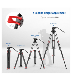 NEEWER TP37 Trípode de 74 pulgadas con cabezal fluido