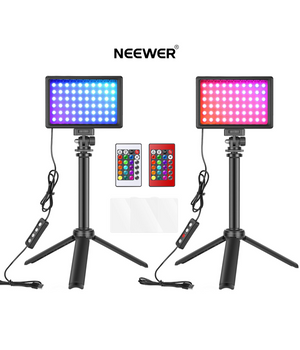 Neewer Paquete de 2 luces LED RGB60 con control remoto, con tripodes de 41 cm