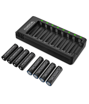 POWEROWL - 8 pack de baterías AA recargables con cargador, 2800 mAh de alta capacidad de Ni-MH