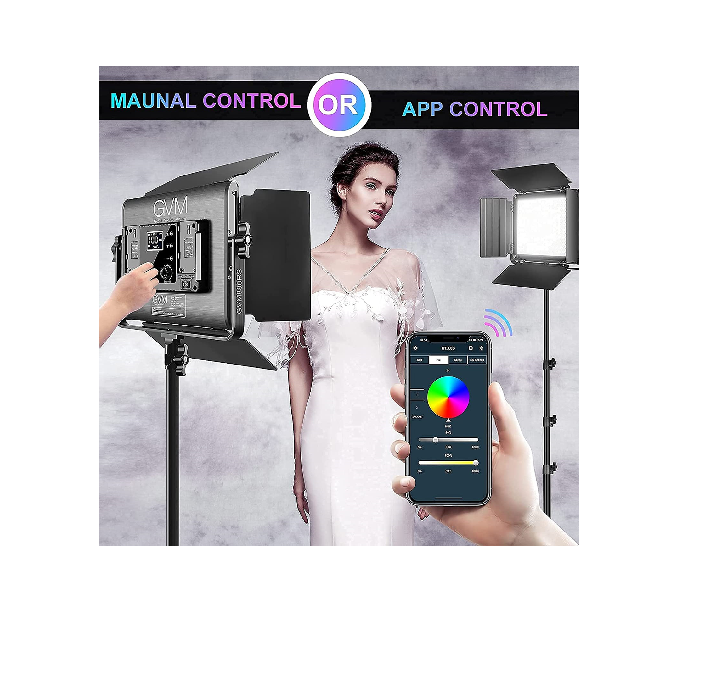 Luz de video LED RGB GVM, iluminación de fotografía con control de  aplicación, kit de iluminación