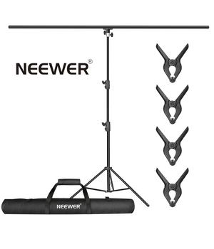 Neewer Kit de soporte de fondo en forma de T, con altura de hasta 8.5 pies y barras transversales de 5 pies de ancho con 4 abrazaderas